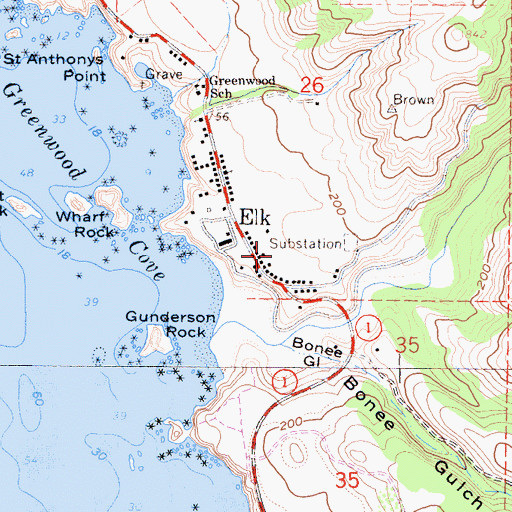 Topographic Map of Elk Volunteer Fire Department Station 711, CA
