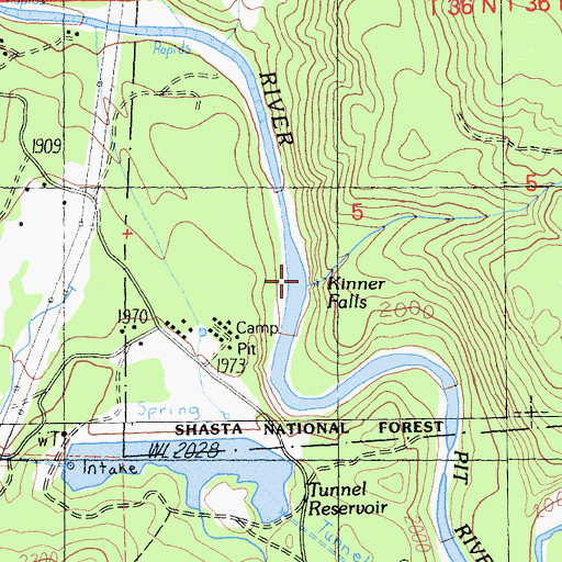 Topographic Map of Kinner Falls, CA