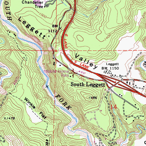 Topographic Map of Leggett Valley Volunteer Fire Department, CA