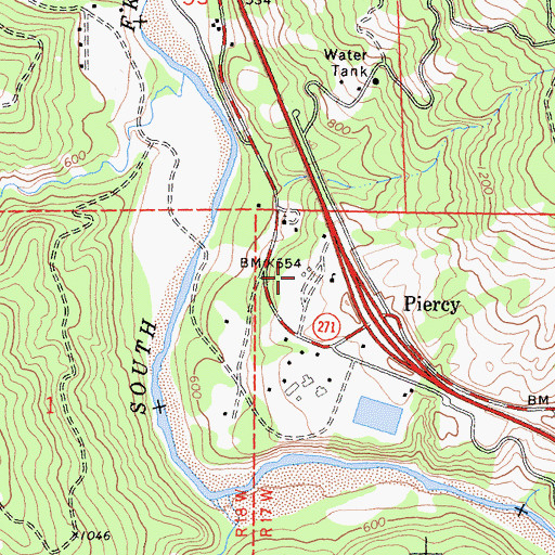 Topographic Map of Piercy Fire Protection District, CA