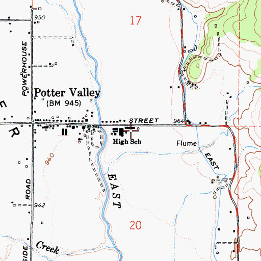 Topographic Map of Potter Valley Volunteer Fire Department, CA