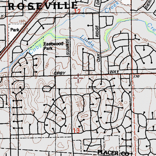 Topographic Map of Placer County Fire Department Station 3 / Roseville Fire Department Station 3, CA