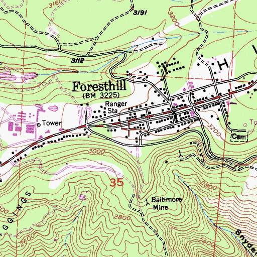 Topographic Map of Placer County Fire Department Station 90 / Forest Hill Fire Department Station 3, CA