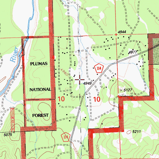 Topographic Map of Eastern Plumas Rural Fire Protection District Station 3, CA