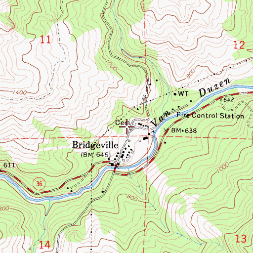 Topographic Map of California Department of Forestry and Fire Protection Bridgeville Station, CA