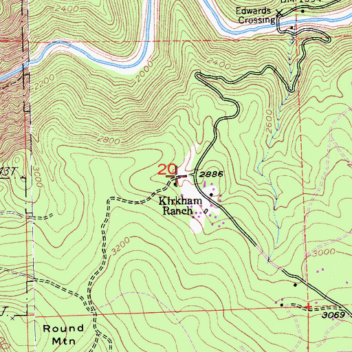 Topographic Map of Kirkham Ranch, CA