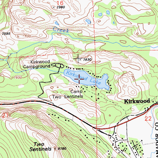 Topographic Map of Kirkwood Lake, CA