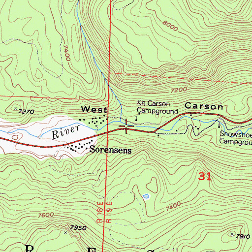 Topographic Map of Kit Carson Campground, CA
