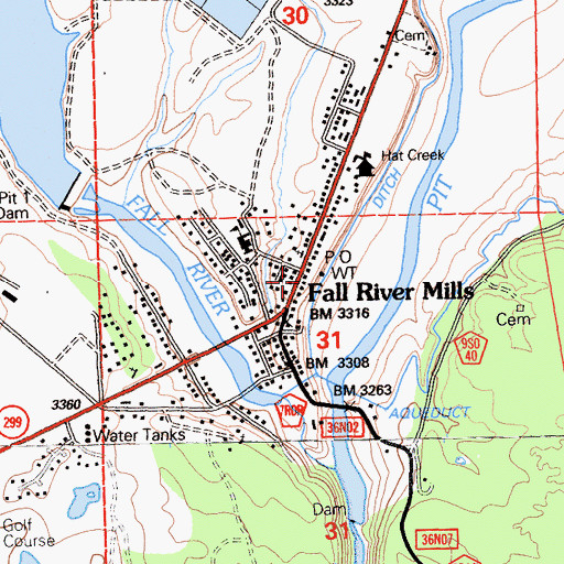 Topographic Map of Fall River Mills Fire Protection District, CA