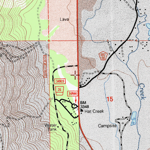 Topographic Map of Hat Creek Volunteer Fire Company Station 11, CA