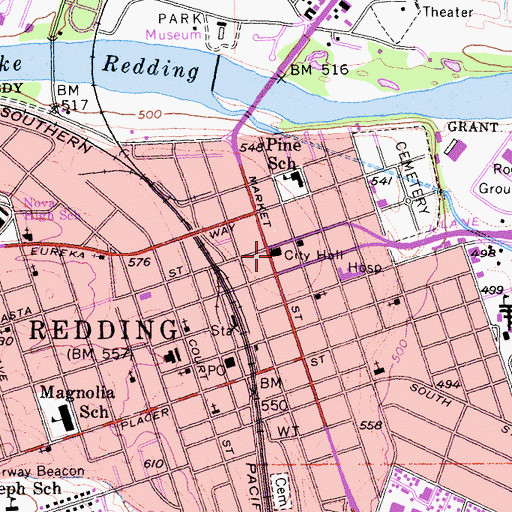 Topographic Map of Redding Fire Department Station 1, CA