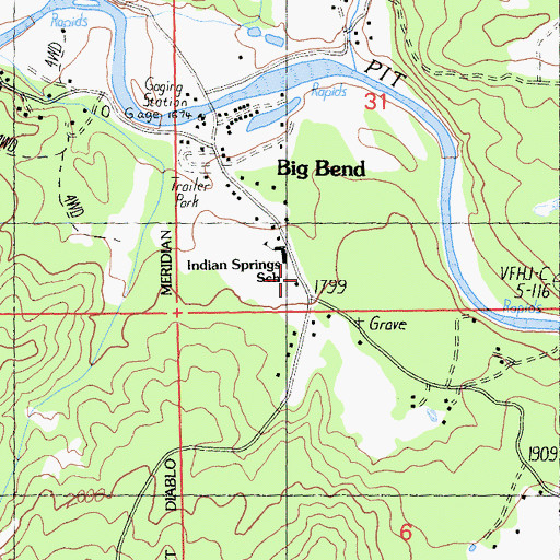 Topographic Map of Big Bend Volunteer Fire Company 70, CA