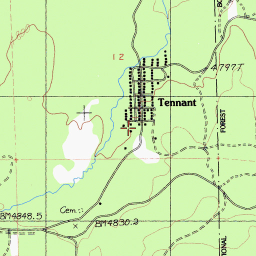 Topographic Map of Tennant Fire Department, CA