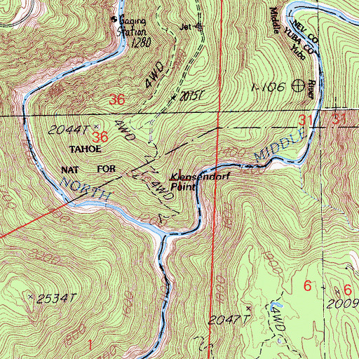 Topographic Map of Klensendorf Point, CA