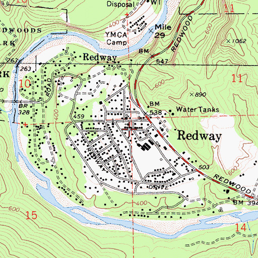 Topographic Map of Redway Fire Protection District, CA
