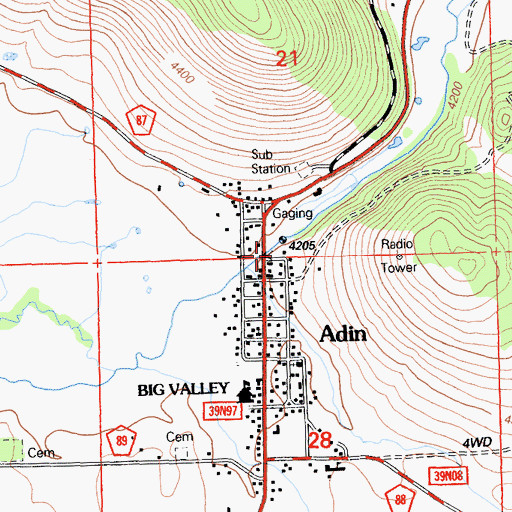 Topographic Map of Adin Fire Protection District, CA