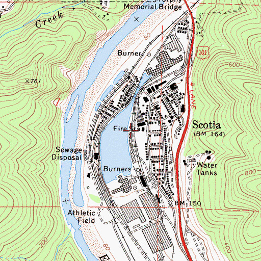 Topographic Map of Scotia Volunteer Fire Department, CA