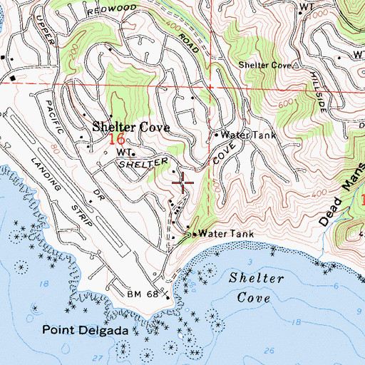 Topographic Map of Shelter Cove Volunteer Fire Department, CA