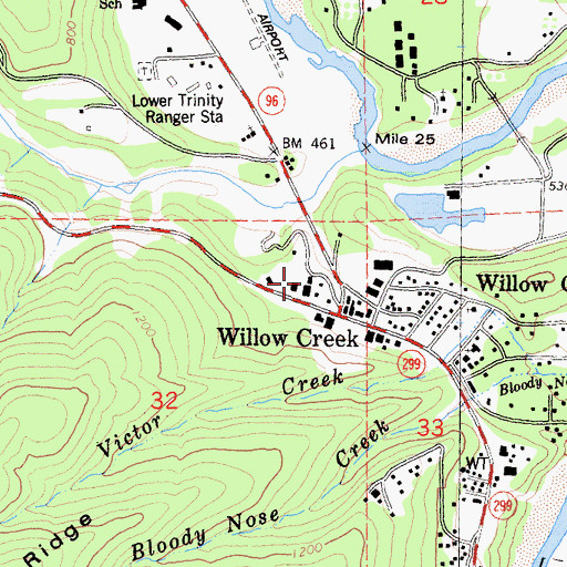 Topographic Map of Willow Creek Volunteer Fire Department, CA