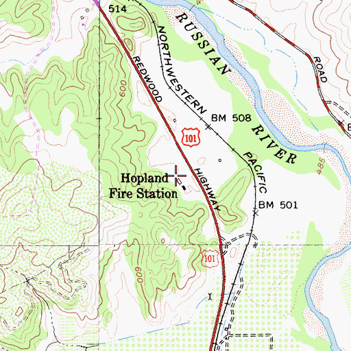 Topographic Map of California Department of Forestry and Fire Protection Hopland Volunteer Fire District, CA