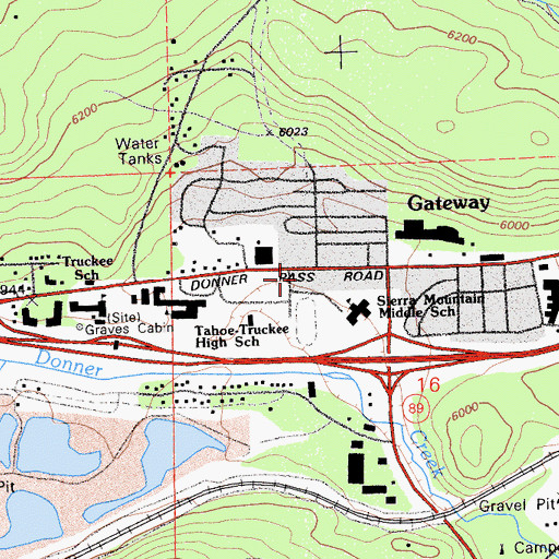 Topographic Map of Truckee Fire Protection District Station 92 Gateway, CA