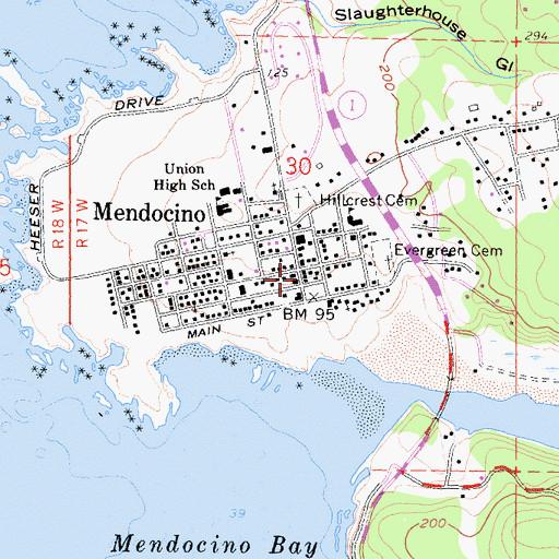Topographic Map of Mendocino Volunteer Fire Department Station 841, CA