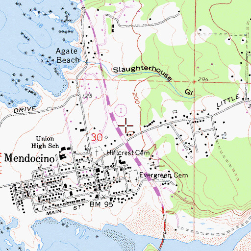 Topographic Map of Mendocino Volunteer Fire Department Station 840, CA