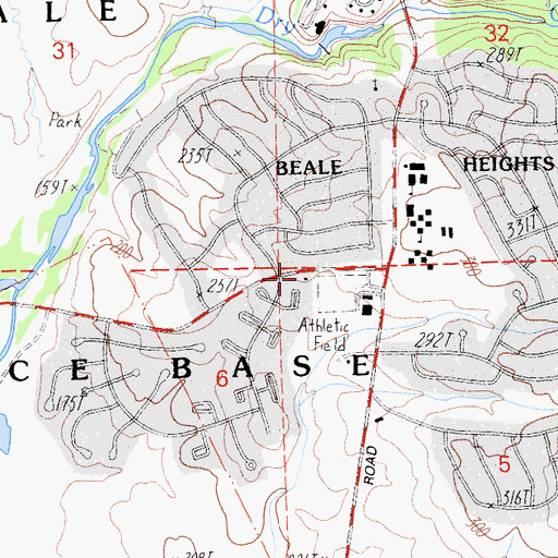 Topographic Map of Beale Air Force Base Fire Department Station 2, CA