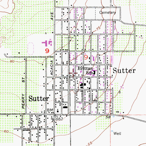 Topographic Map of Sutter County Fire Department, CA