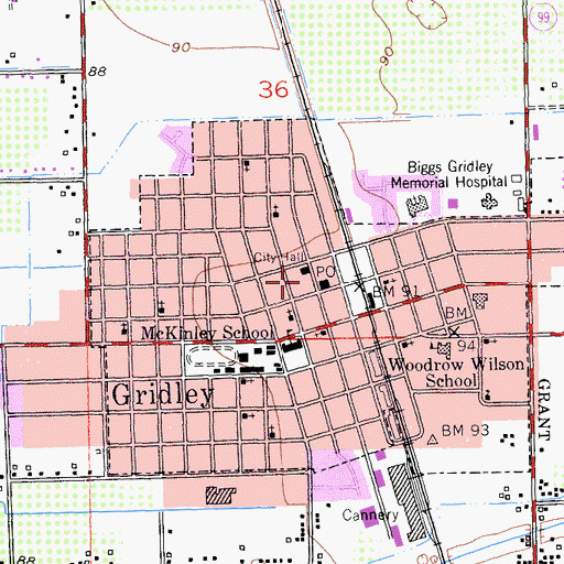 Topographic Map of Gridley City Volunteer Fire Department Station 76, CA