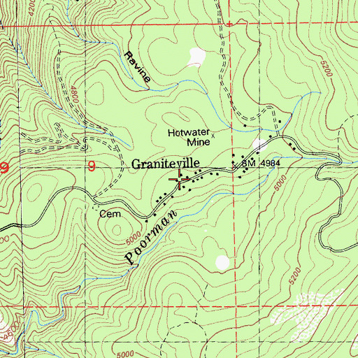 Topographic Map of Graniteville Volunteer Fire Company, CA