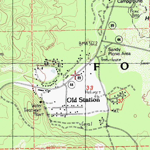 Topographic Map of Old Station Volunteer Fire Company Station 12, CA