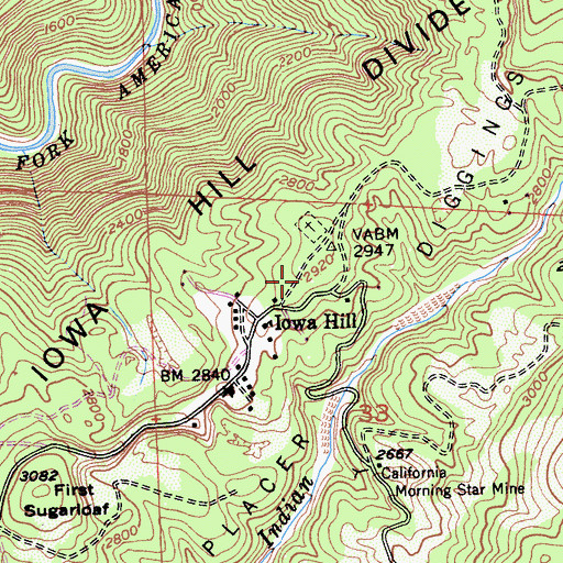 Topographic Map of Iowa Hill Fire Department, CA