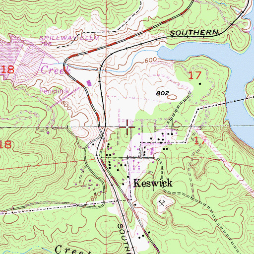 Topographic Map of Keswick Volunteer Fire Company Shasta County Fire Station 53, CA