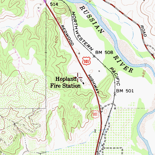 Topographic Map of California Department of Forestry and Fire Protection Hopland, CA