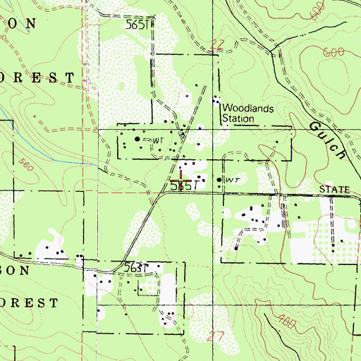 Topographic Map of California Department of Forestry and Fire Protection Woodlands, CA