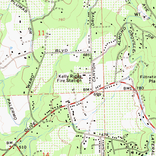 Topographic Map of Butte County Fire Department Station 64, CA