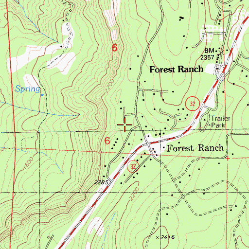 Topographic Map of Butte County Fire Department Station 24, CA
