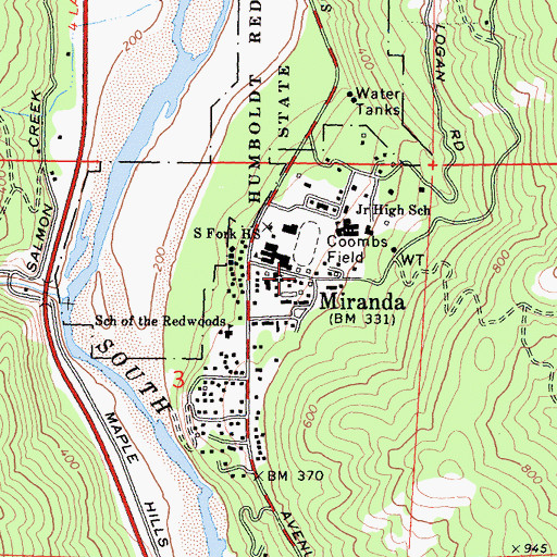 Topographic Map of Miranda Volunteer Fire Department, CA
