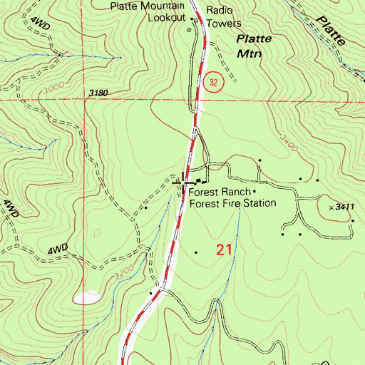 Topographic Map of California Department of Forestry and Fire Protection Station 23 Forest Ranch, CA