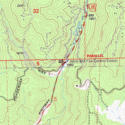 Topographic Map of California Department of Forestry and Fire Protection Station 62 Harts Mill, CA