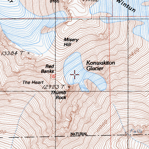 Topographic Map of Konwakiton Glacier, CA