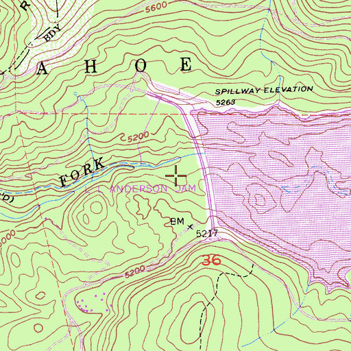 Topographic Map of L L Anderson Dam, CA