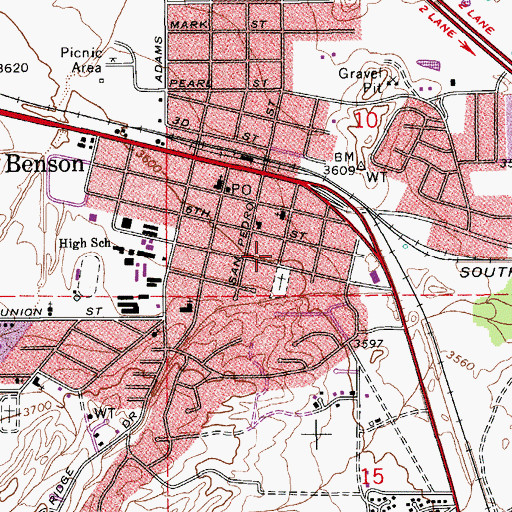 Topographic Map of Benson Fire Department, AZ