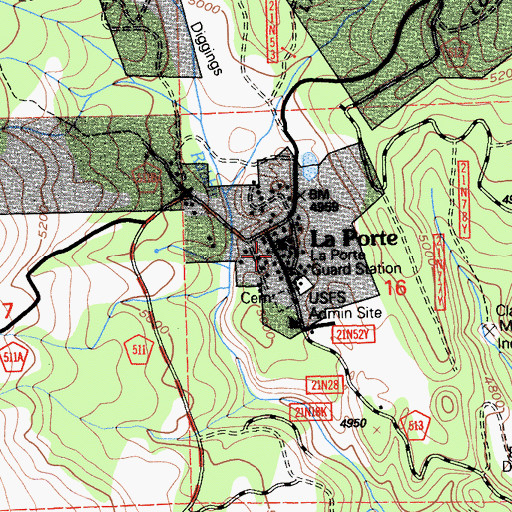 Topographic Map of La Porte, CA