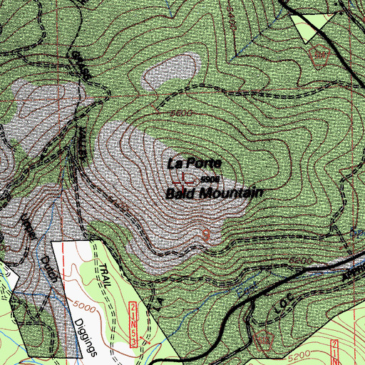 Topographic Map of La Porte Bald Mountain, CA