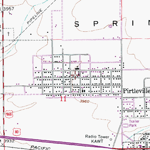 Topographic Map of Pirtleville Fire District, AZ
