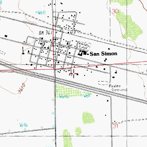 Topographic Map of San Simon Volunteer Fire Department, AZ