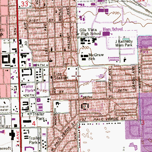 Topographic Map of Yuma Fire Department Station 3, AZ
