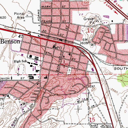 Topographic Map of Benson Police Department, AZ